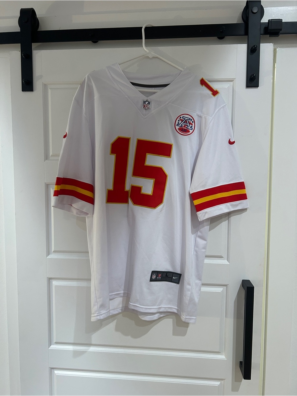 Nike Men’s White #15 Football Jersey with Red and Gold Accents